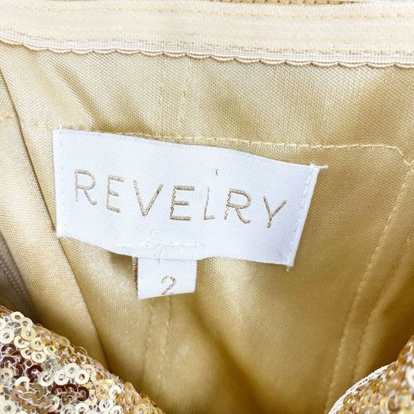 Revelry Bardot Gold Sequin Dress Sz 2 - Picture 6 of 8